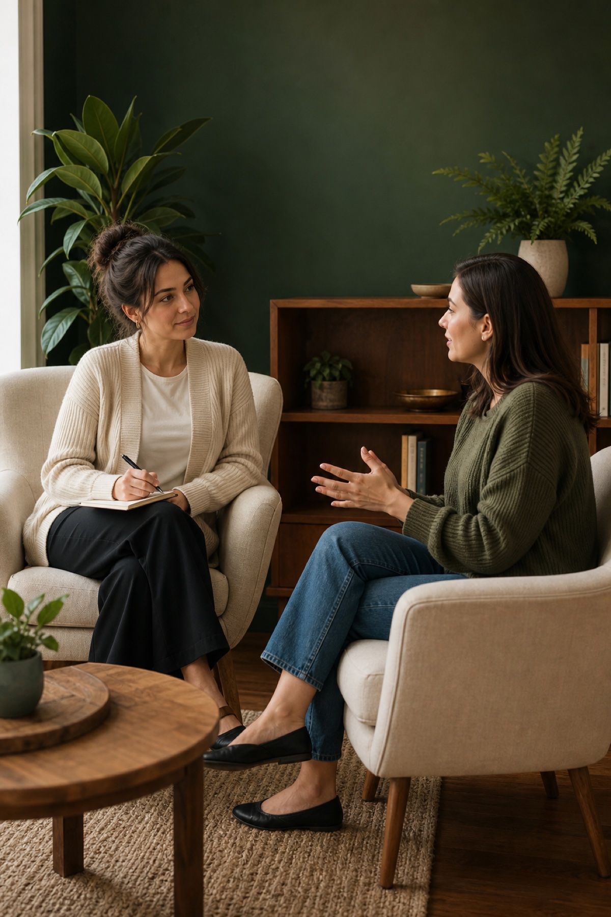 Two women in a psychotherapy conversation